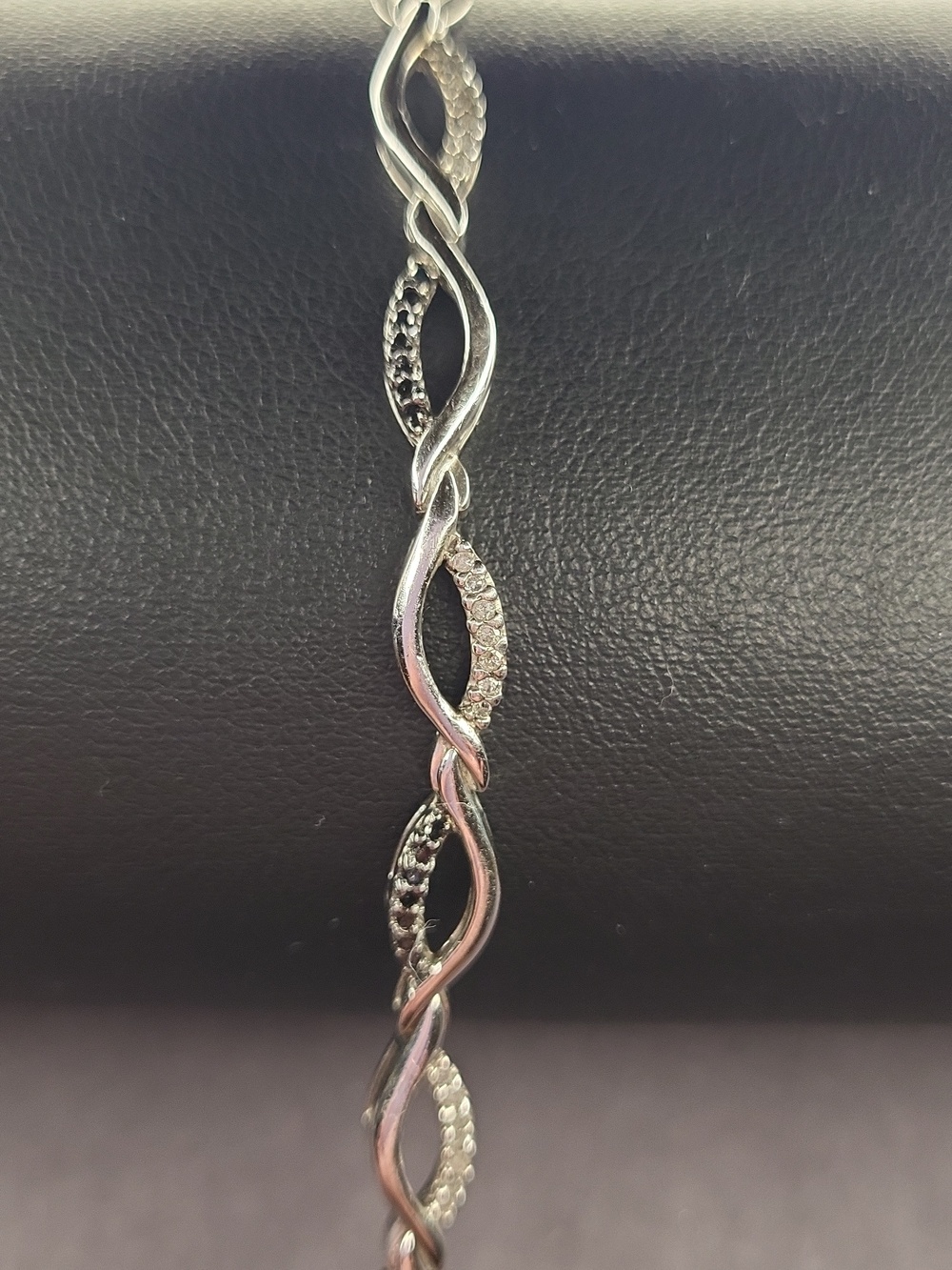 Sterling Silver Twisted Infinity Bracelet with Pavé Accents - Silver